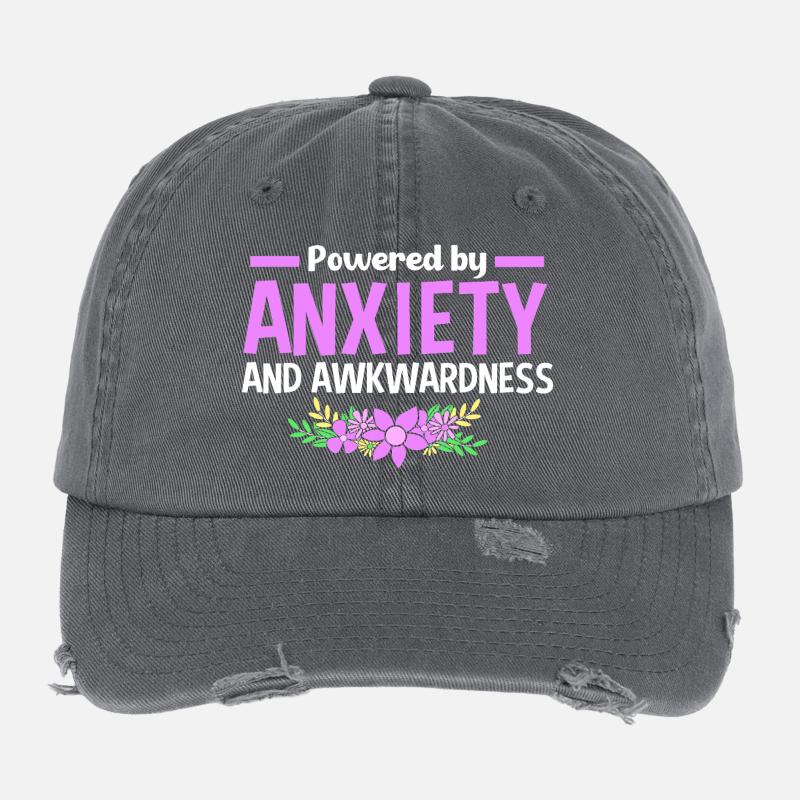 Anxiety Anxious Scaredy Introvert Flexfit Vintage Destroyed Cap