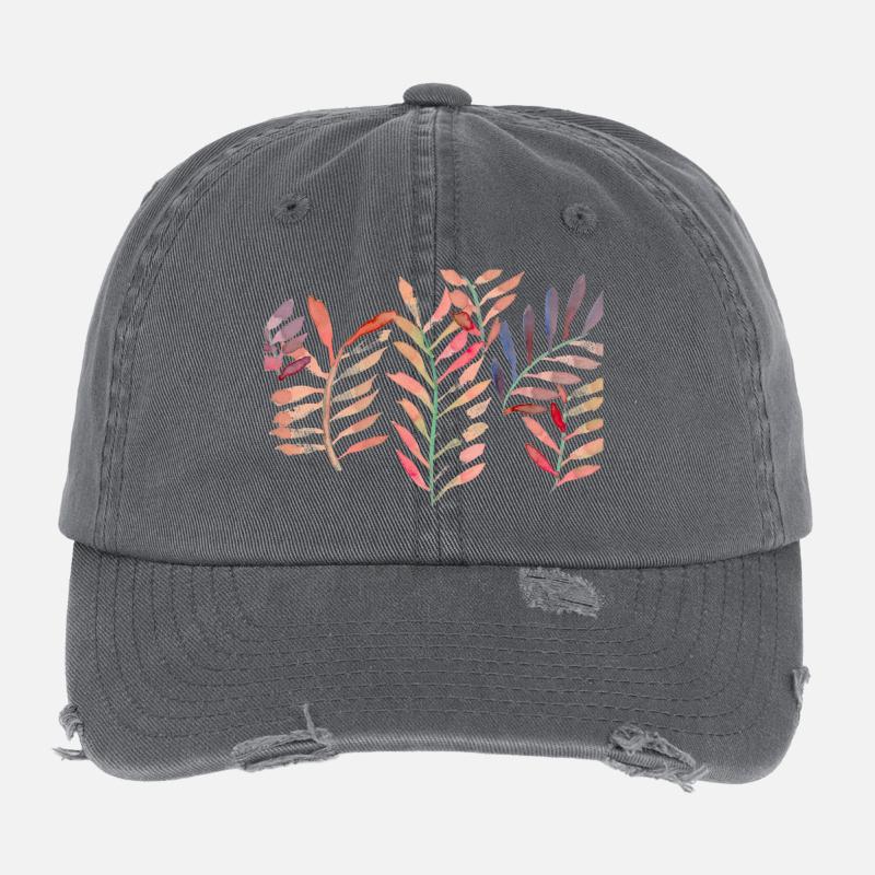 Wasserfarben Blätter, rot Flexfit Vintage Destroyed Cap
