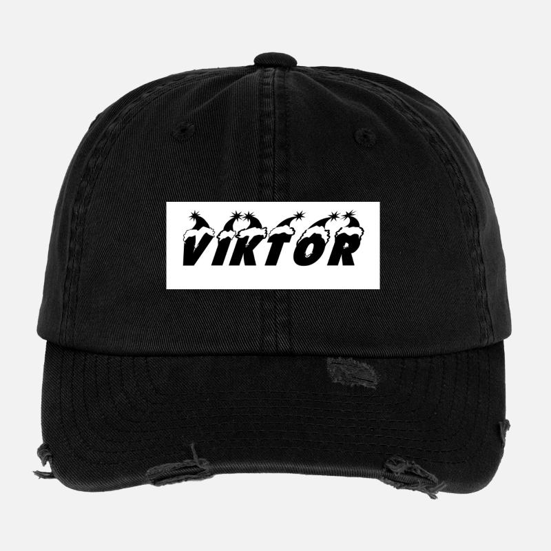 Viktor silhouette with star motifs - Flexfit Vintage Destroyed Cap - black