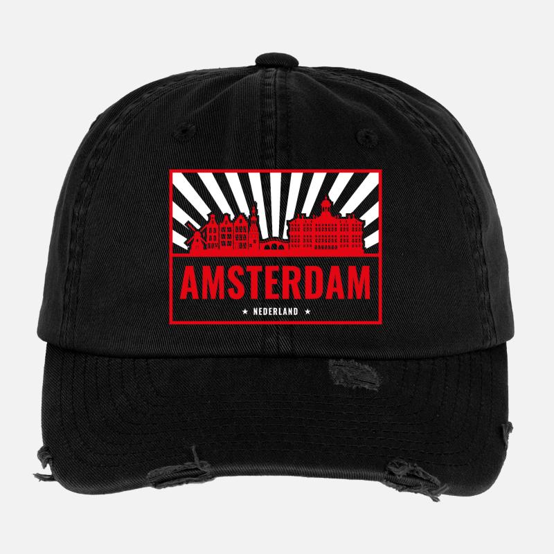 Amsterdam Skyline Rot Silhouette Flexfit Vintage Destroyed Cap