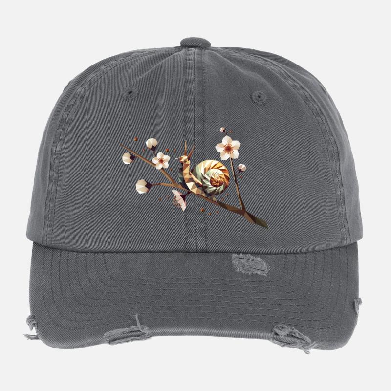 Escargot sur une branche de fleur – motif pour le printemps Casquette vintage effet usé Flexfit