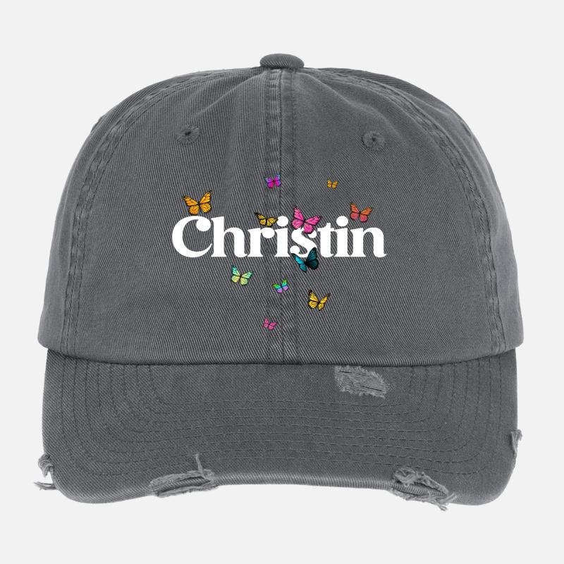 Schöner Mädchenname mit Schmetterlingen CHRISTIN Flexfit Vintage Destroyed Cap