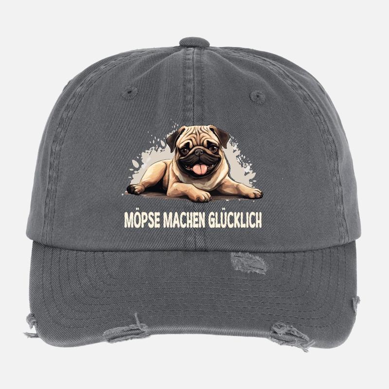 Le bonheur c’est… un carlin dans la vie ! Casquette vintage effet usé Flexfit