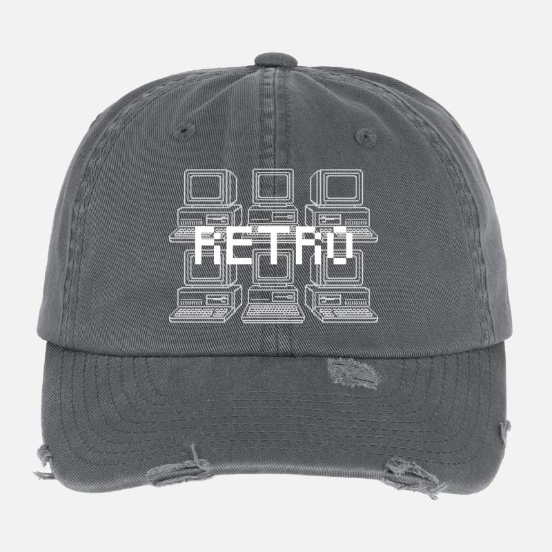 Retro Computer Grid Techno Flexfit Vintage Destroyed Cap