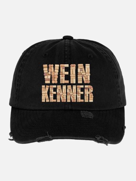 Weinkenner - Flexfit Vintage Destroyed Cap - Schwarz - Vorne