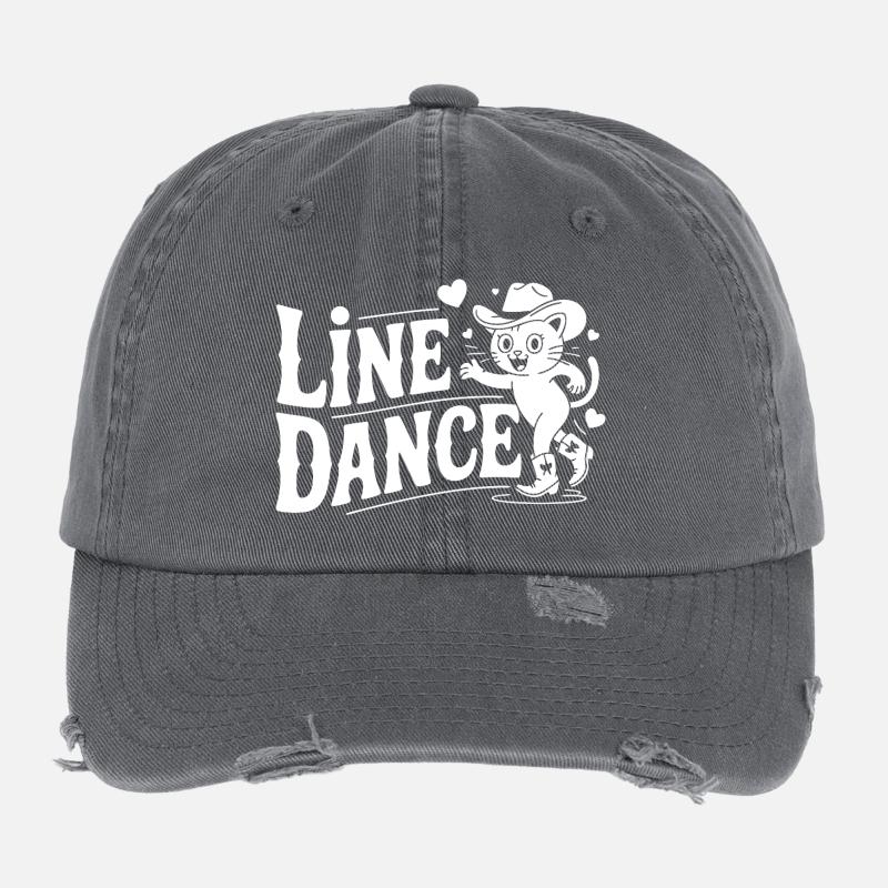 Line Dance Cat Silhouette Flexfit Vintage Destroyed Cap