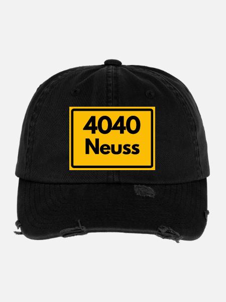 ALTE POSTLEITZAHL PLZ RETRO 4040 STADT NEUSS  - Flexfit Vintage Destroyed Cap - Schwarz - Vorne
