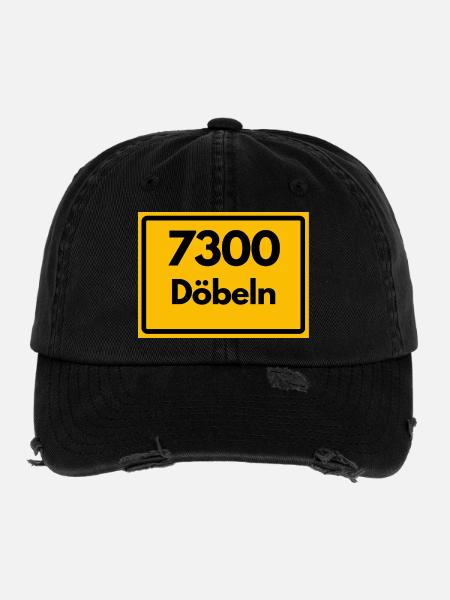 ALTE POSTLEITZAHL 7300 DÖBELN SACHSEN DDR OSTALGIE - Flexfit Vintage Destroyed Cap - Schwarz - Vorne