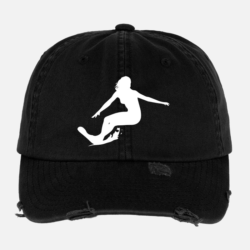Surfergirl - Surfing - Surfboard - Flexfit Vintage Destroyed Cap - black
