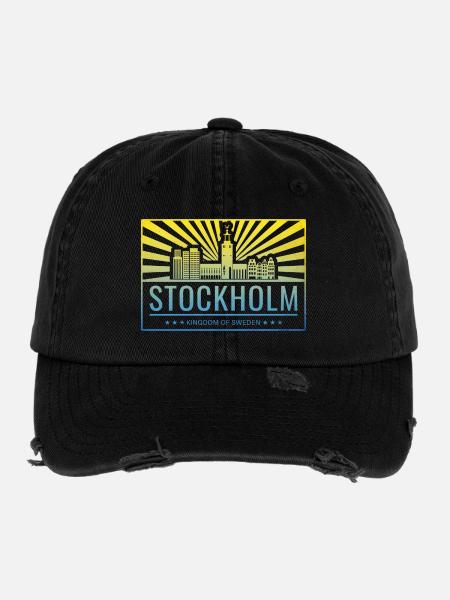 Stockholm Skyline Königreich Schweden - Flexfit Vintage Destroyed Cap - Schwarz - Vorne