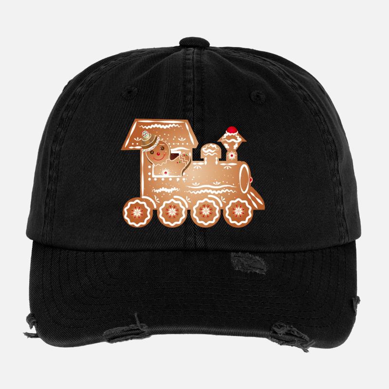 Lebkuchenmann als Lokführer in der Lebkuchen Bahn Flexfit Vintage Destroyed Cap