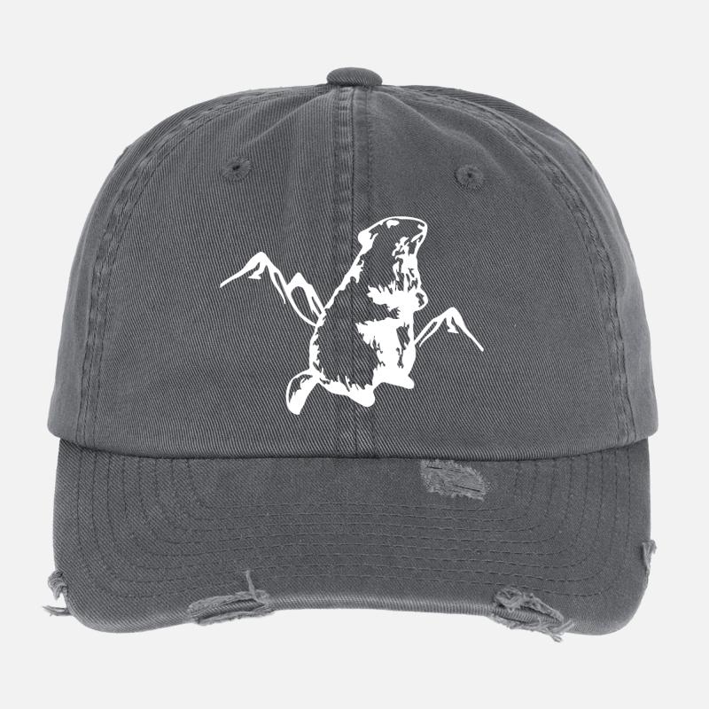 Murmeltier mit Bergen Flexfit Vintage Destroyed Cap