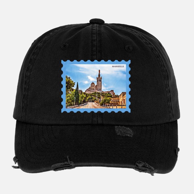 Carte postale de la Basilique de Marseille Casquette vintage effet usé Flexfit