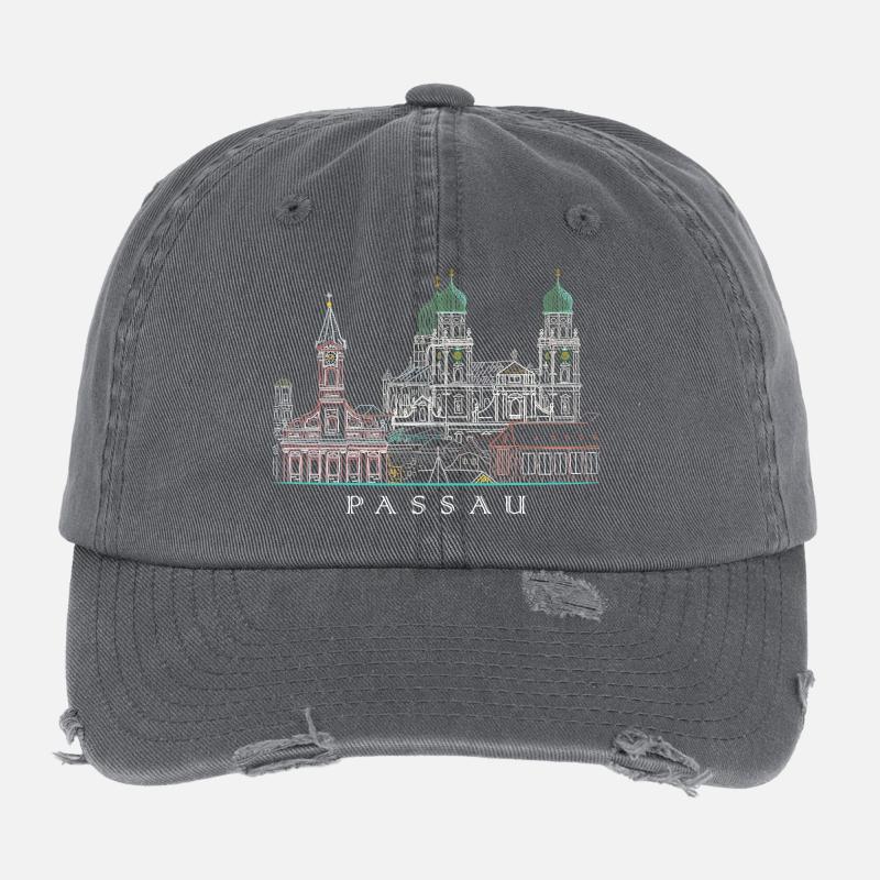 Vue Sur Le Danube De Passau, Bavière, Allemagne, Dessin Casquette vintage effet usé Flexfit
