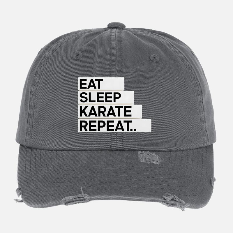 Eat. Sleep. Karate. Repeat... Flexfit Vintage Destroyed Cap