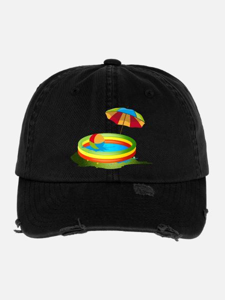 Buntes Planschbecken mit Sonnenschirm und Ball - Flexfit Vintage Destroyed Cap - Schwarz - Vorne