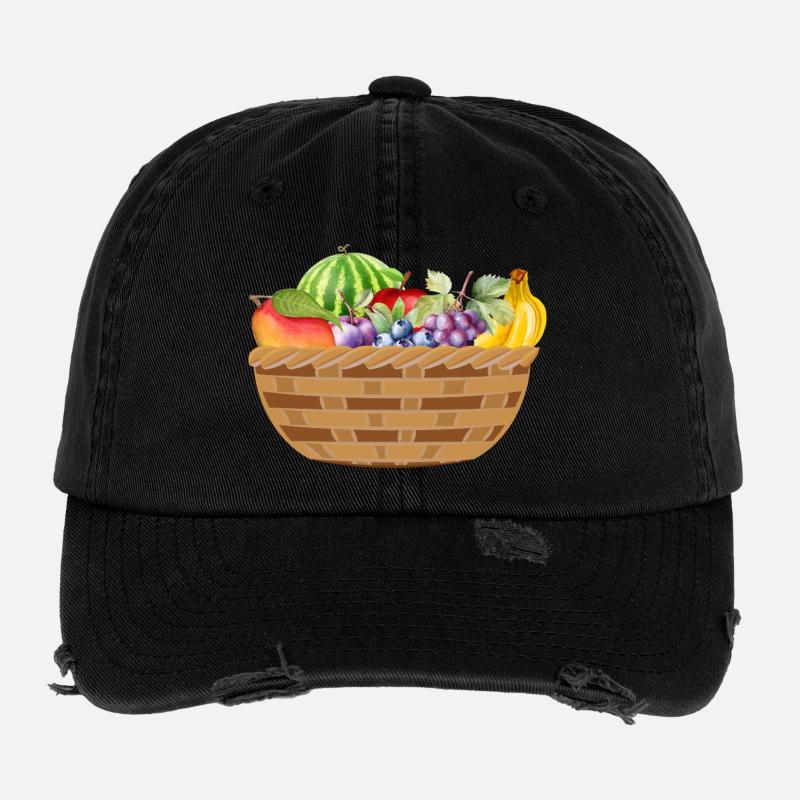 Früchtekorb mit buntem Obstmotiv Flexfit Vintage Destroyed Cap