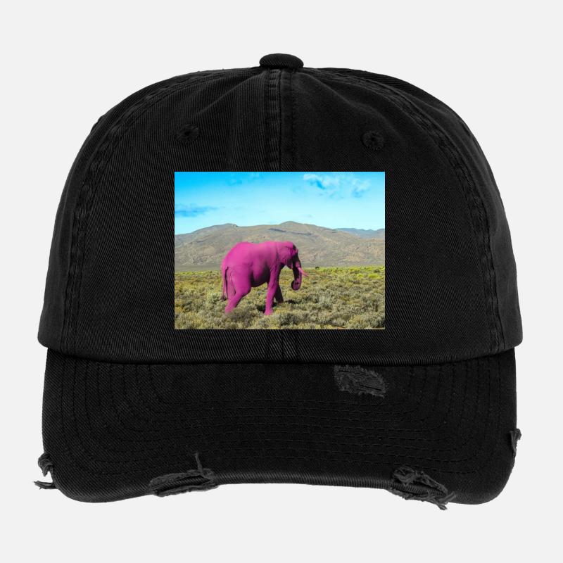 Pink elephant in the deserted savannah Flexfit Vintage Destroyed Cap