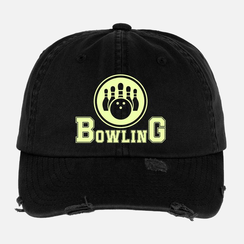Retro Bowling Design in Neon Green - Flexfit Vintage Destroyed Cap - black