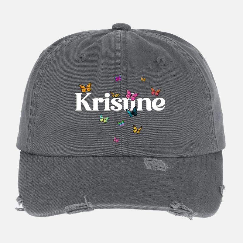 Schöner Mädchenname mit Schmetterlingen KRISTINE Flexfit Vintage Destroyed Cap