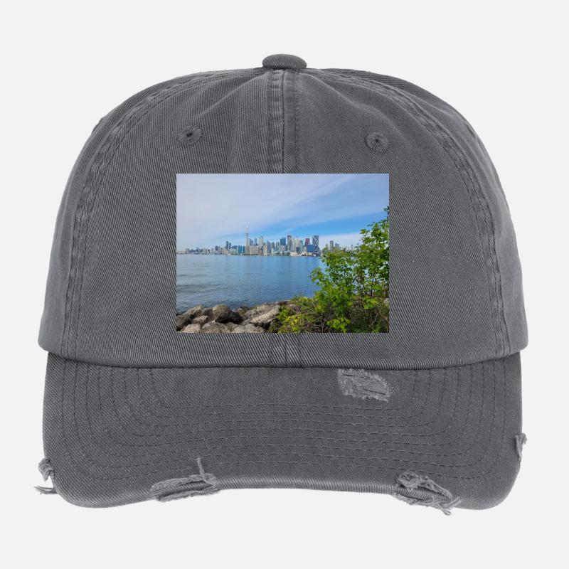 Skyline urbain lacustre et rocher vert toronto Casquette vintage effet usé Flexfit
