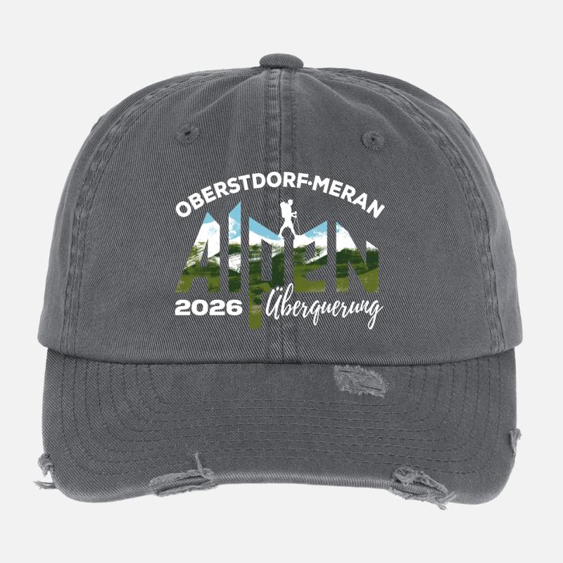 Alpenüberquerung 2026, Oberstdorf Meran, Wandern Flexfit Vintage Destroyed Cap
