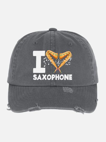 I love saxophone saxophonist - Flexfit Vintage Destroyed Cap - dark grey - Front