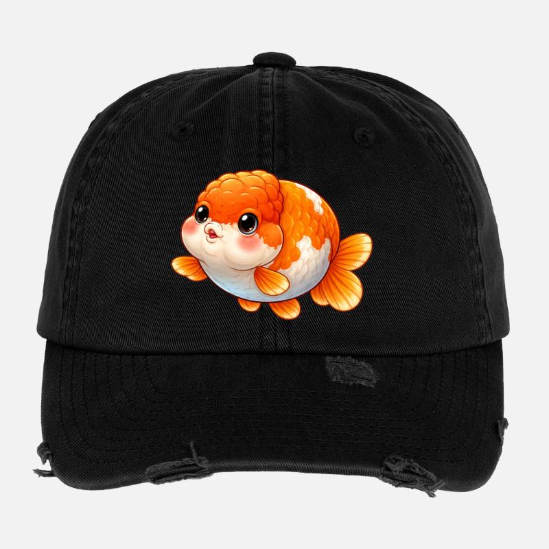 High Quality Orange Ranchu Goldfish Flexfit Vintage Destroyed Cap