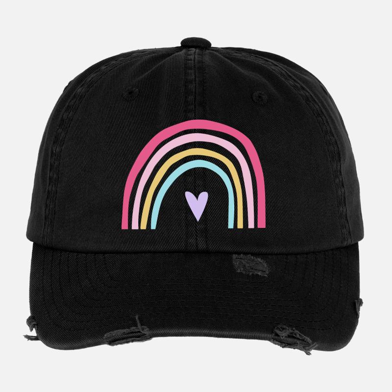 Rose pastel arc-en-ciel violet Casquette vintage effet usé Flexfit