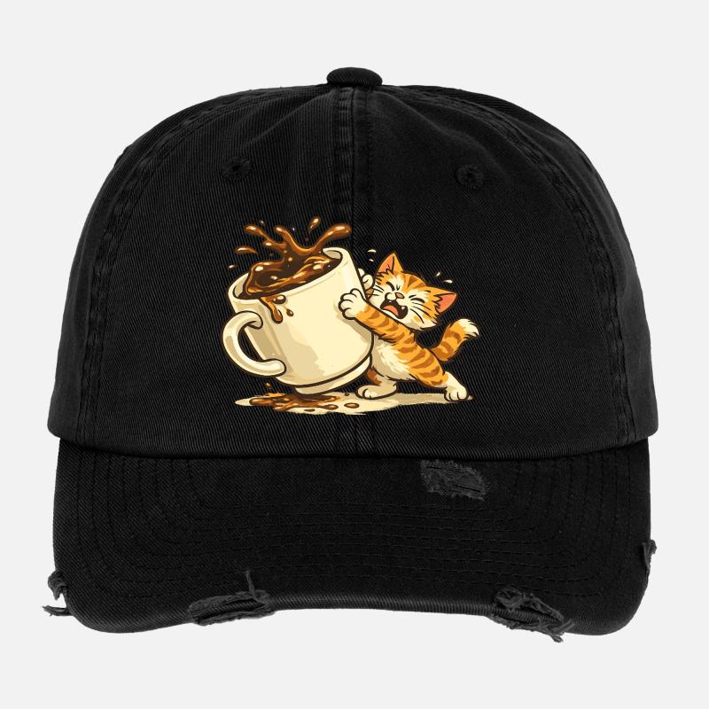 Cat Coffee Chaos Flexfit Vintage Destroyed Cap