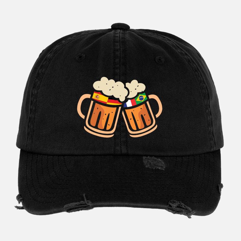 Beer flags for World Cup with Spain and Germany Flexfit Vintage Destroyed Cap