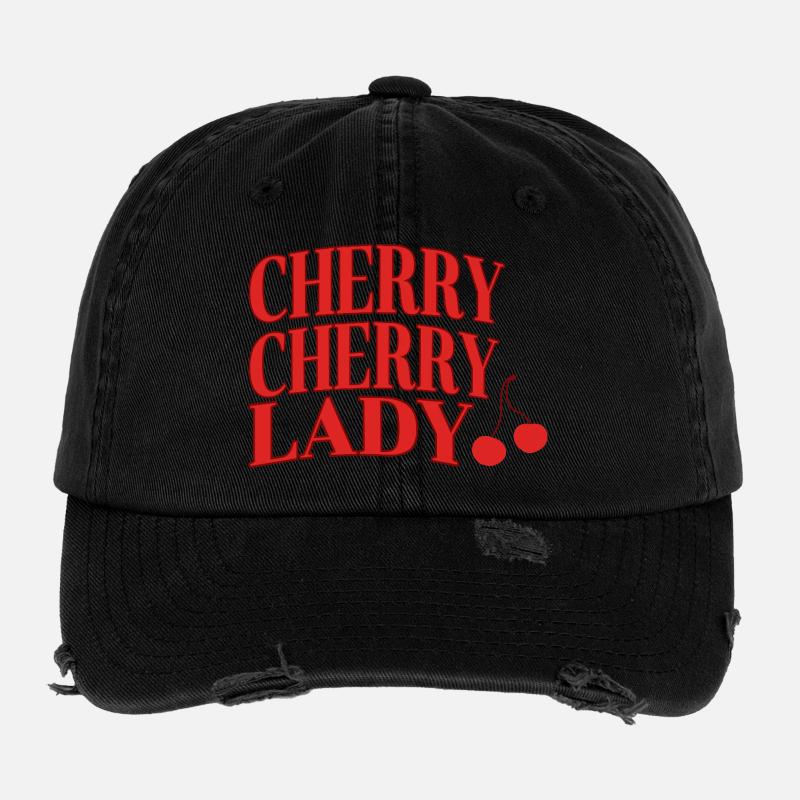 Cherry Lady Retro Script Typography Flexfit Vintage Destroyed Cap