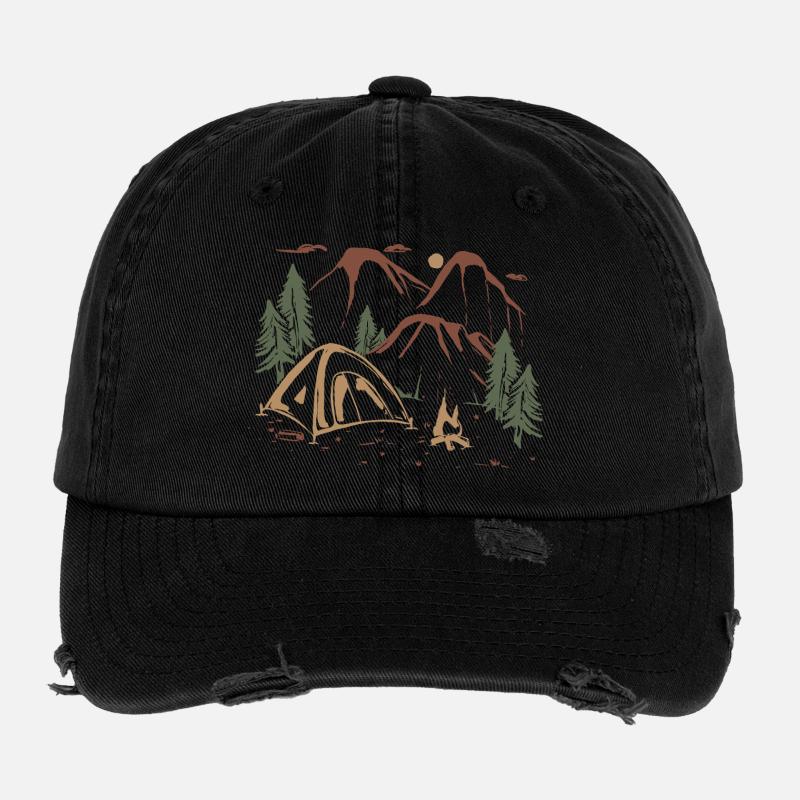 Sketch de la nuit du camp en pleine campagne Casquette vintage effet usé Flexfit