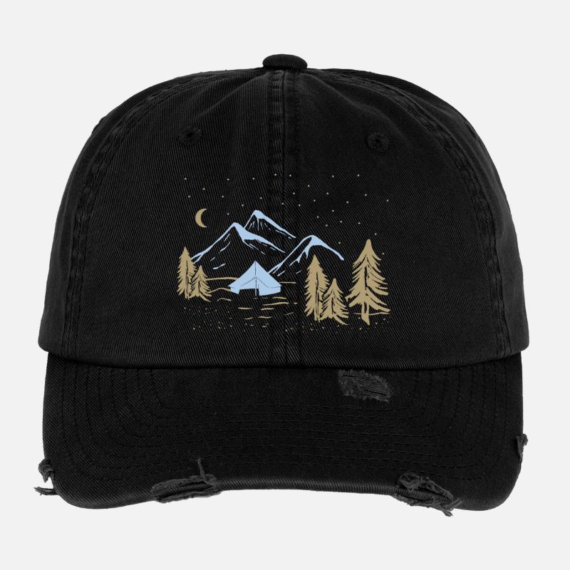 Nacht-Bergcamping-Szene Flexfit Vintage Destroyed Cap