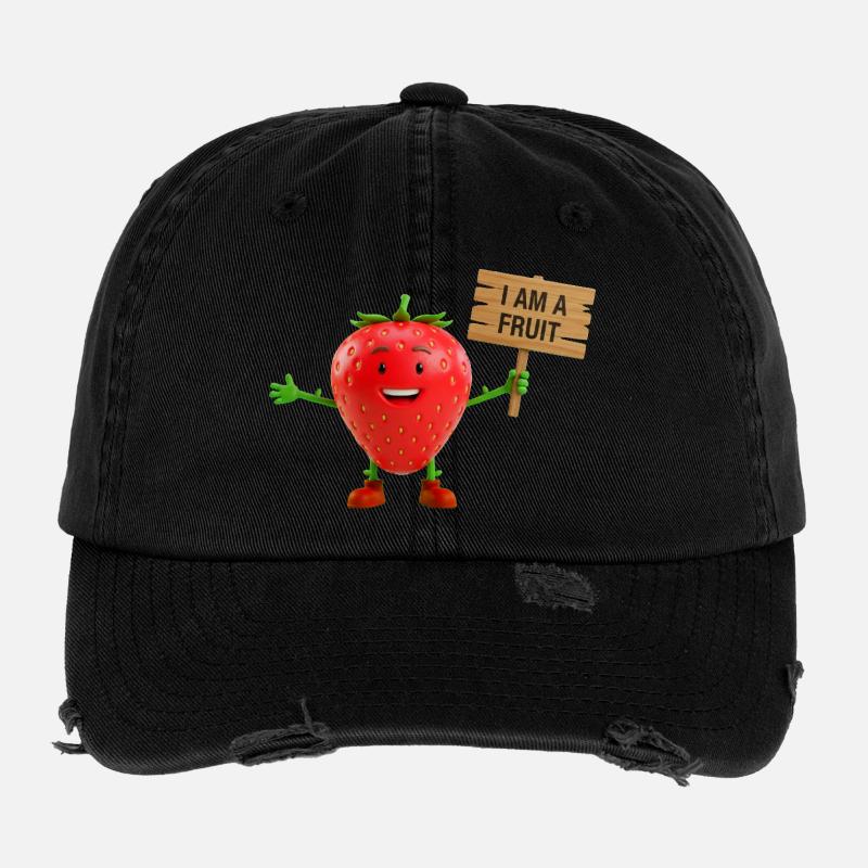 Strawberry with a sign - Flexfit Vintage Destroyed Cap - black