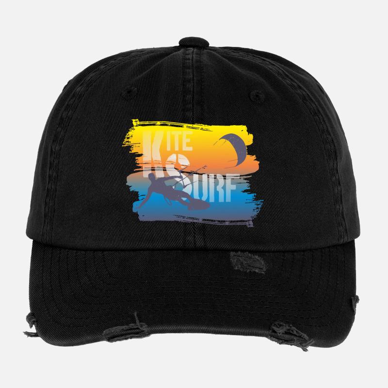 KITE SURF - Casquette vintage effet usé Flexfit - noir