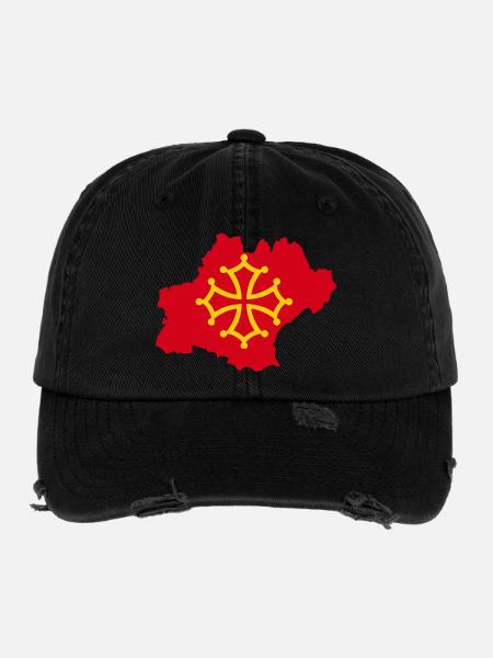 Okzitanien - Flexfit Vintage Destroyed Cap - Schwarz - Vorne