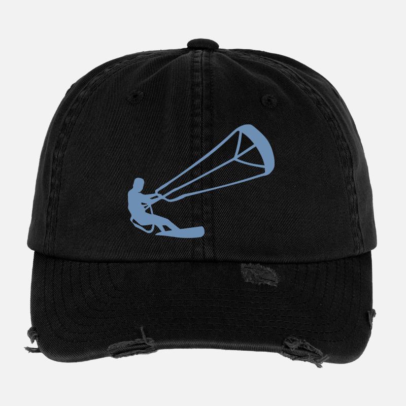 Kitesurfer Silhouette Kiteboarding Adrenalin Sport Flexfit Vintage Destroyed Cap