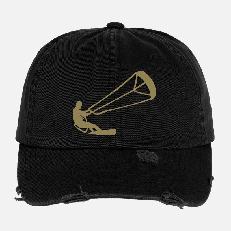 Kitesurfer Silhouette Kiteboarding Adrenalin Sport Flexfit Vintage Destroyed Cap