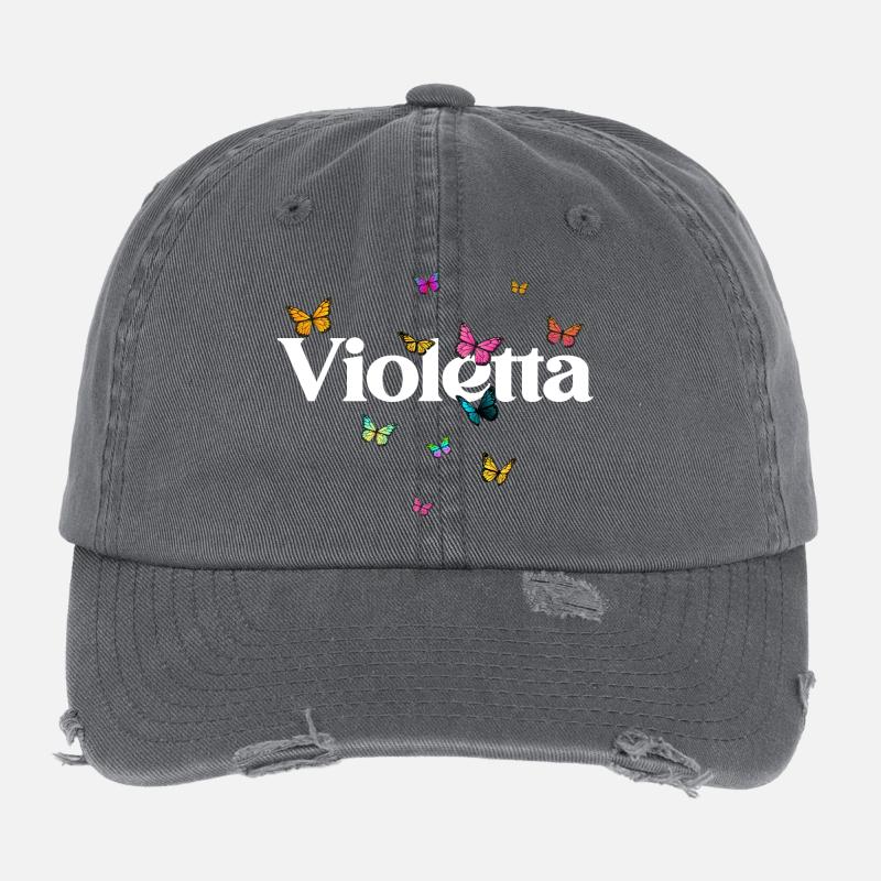 Schöner Mädchenname mit Schmetterlingen VIOLETTA Flexfit Vintage Destroyed Cap