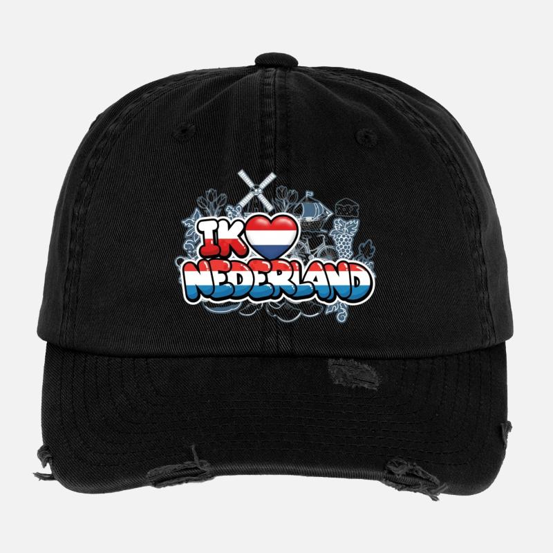 J’aime les Pays-Bas avec drapeau - Casquette vintage effet usé Flexfit - noir