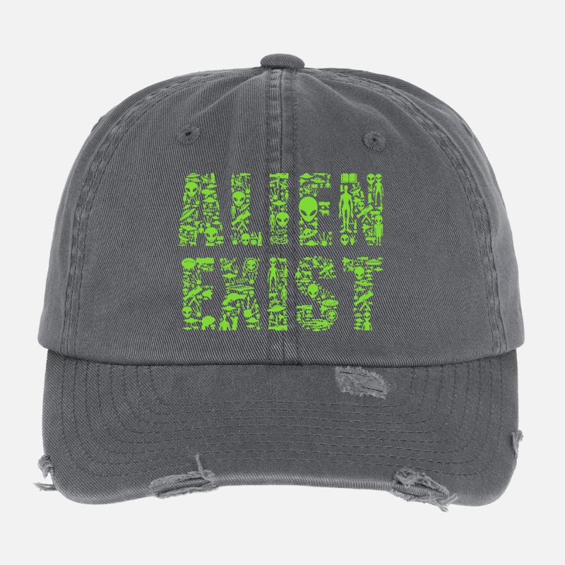 Alien Exists UFO Sci-Fi Shirt Flexfit Vintage Destroyed Cap