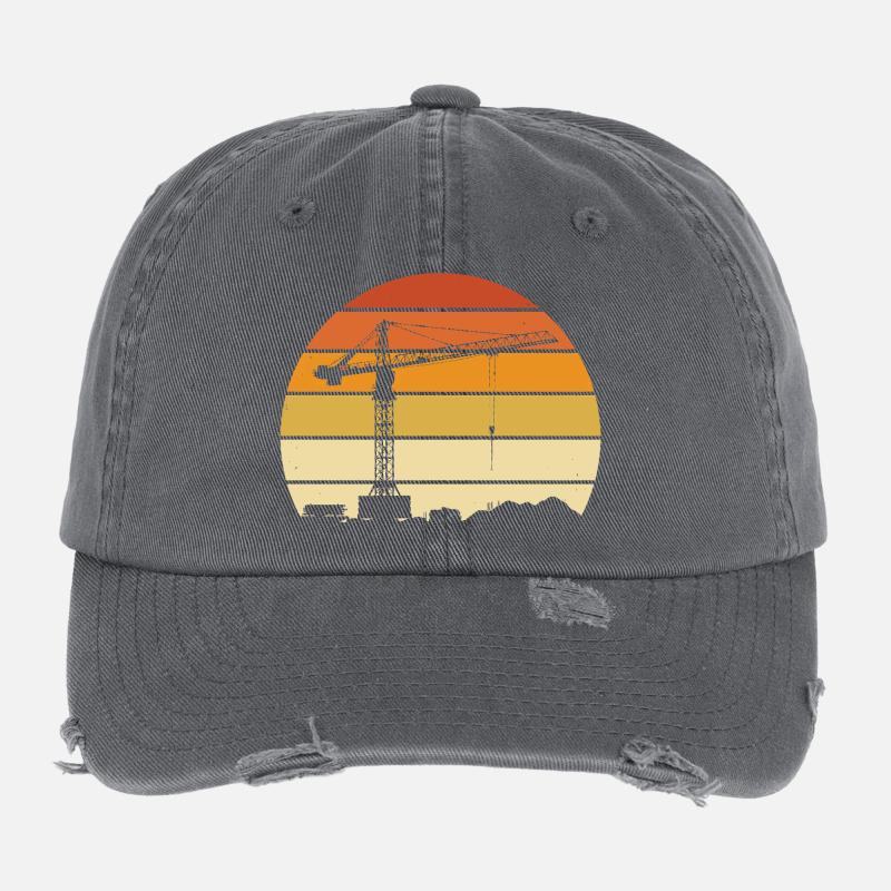 Kranführer Retro Design – Baustelle & Baukran Flexfit Vintage Destroyed Cap
