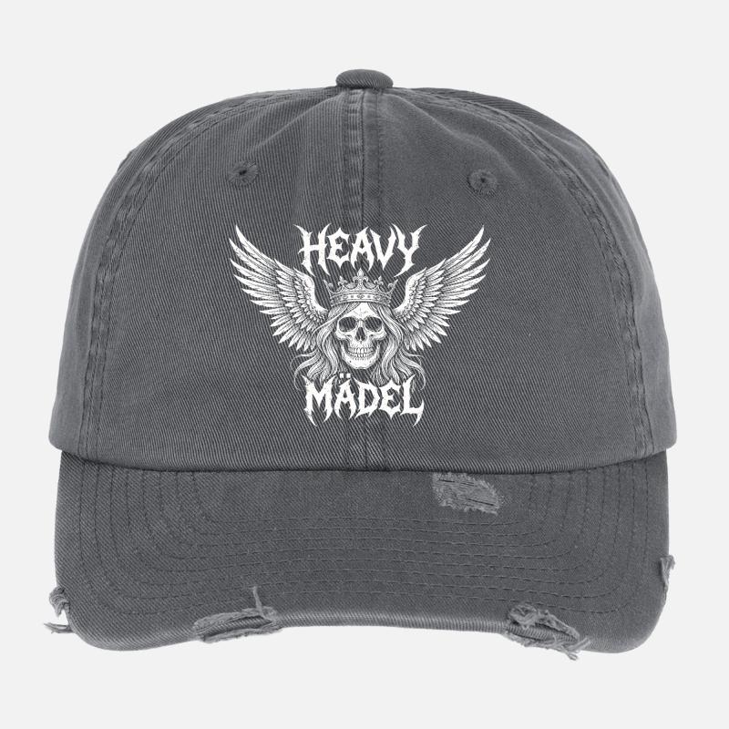Heavy Mädel – Rock & Metal  Flügel Design Flexfit Vintage Destroyed Cap