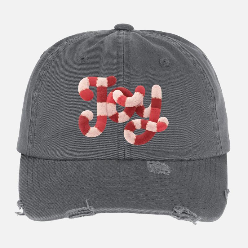 Christmas JOY Typography Red White Motif Flexfit Vintage Destroyed Cap