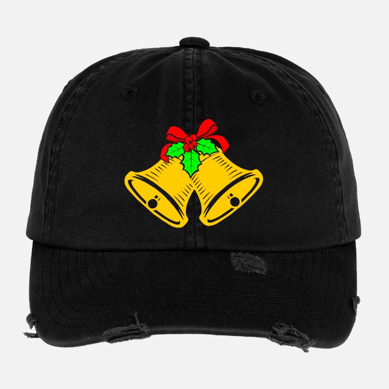 Church bells red bow holly leaves Flexfit Vintage Destroyed Cap