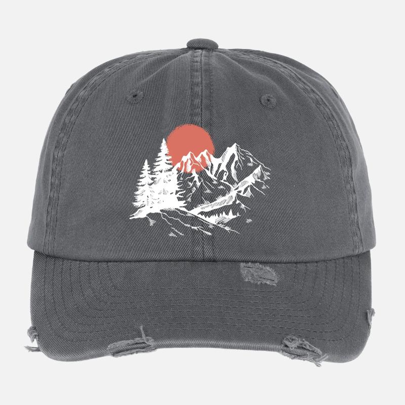 Mountain Sunset Silhouette Flexfit Vintage Destroyed Cap
