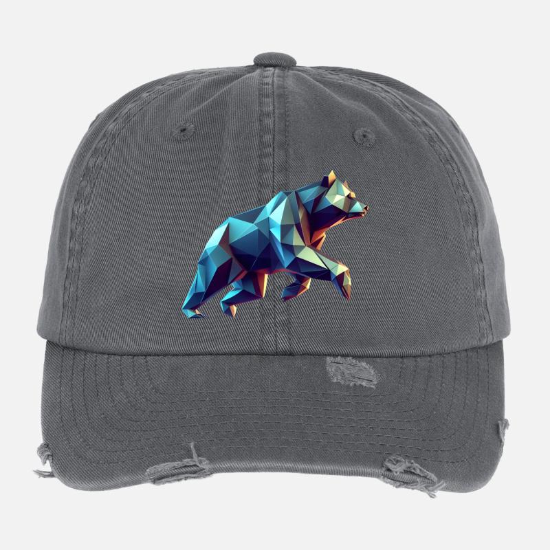 3D Geometric Origami Bear Flexfit Vintage Destroyed Cap