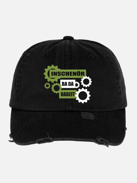Inschenör ba da Oabeit, engineer at work - Flexfit Vintage Destroyed Cap - black - Front