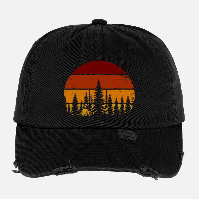 Coucher de soleil rétro dans la forêt – Ambiance camping Casquette vintage effet usé Flexfit